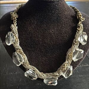 Glass Chunky Twisted Chain Elegant Silver and Crystal Necklace​​